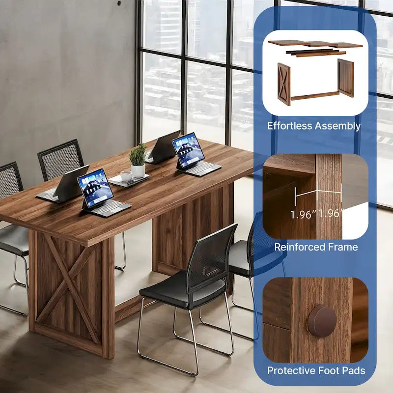 Grande tavolo da cucina e sala da pranzo in stile farmhouse Moasis da 70.8 per 6-8 persone