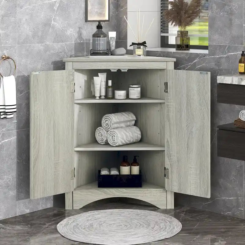 Mobiletto angolare triangolare da cucina e bagno con ripiani regolabili