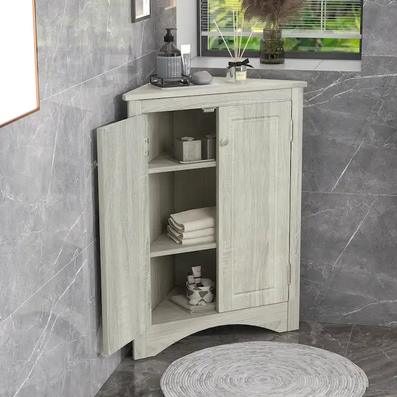 Mobiletto angolare triangolare da cucina e bagno con ripiani regolabili