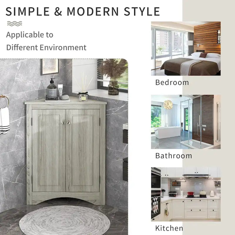 Mobiletto angolare triangolare da cucina e bagno con ripiani regolabili