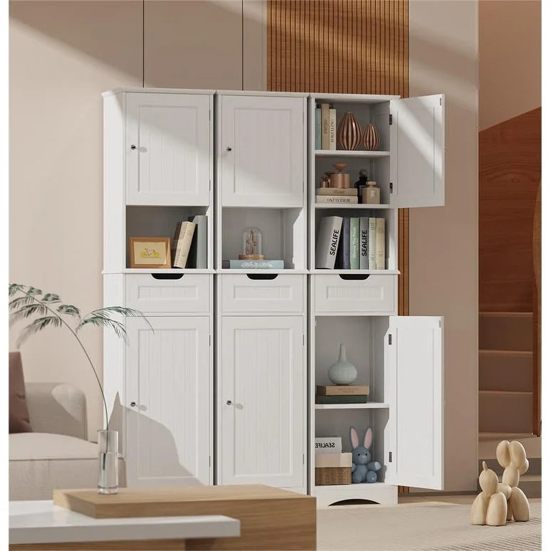 67 Tall Bathroom Narrow Linen Cabinet, 5 Tiers Solid Wood Freestanding Storage Cabinet