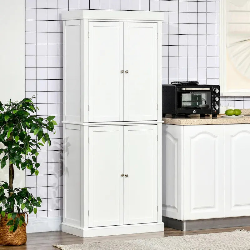 HOMCOM Freestanding Modern 4 Door Kitchen Pantry, Storage Cabinet Organizer with 6-Tier Shelves, and 4 Adjustable Shelves