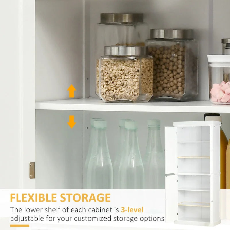 HOMCOM Freestanding Modern 4 Door Kitchen Pantry, Storage Cabinet Organizer with 6-Tier Shelves, and 4 Adjustable Shelves