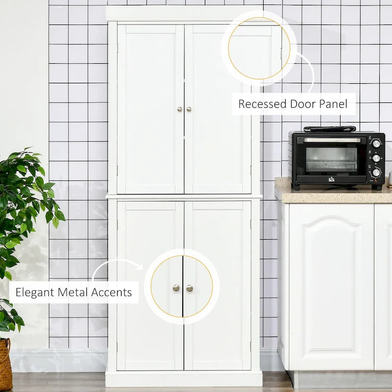 HOMCOM Freestanding Modern 4 Door Kitchen Pantry, Storage Cabinet Organizer with 6-Tier Shelves, and 4 Adjustable Shelves
