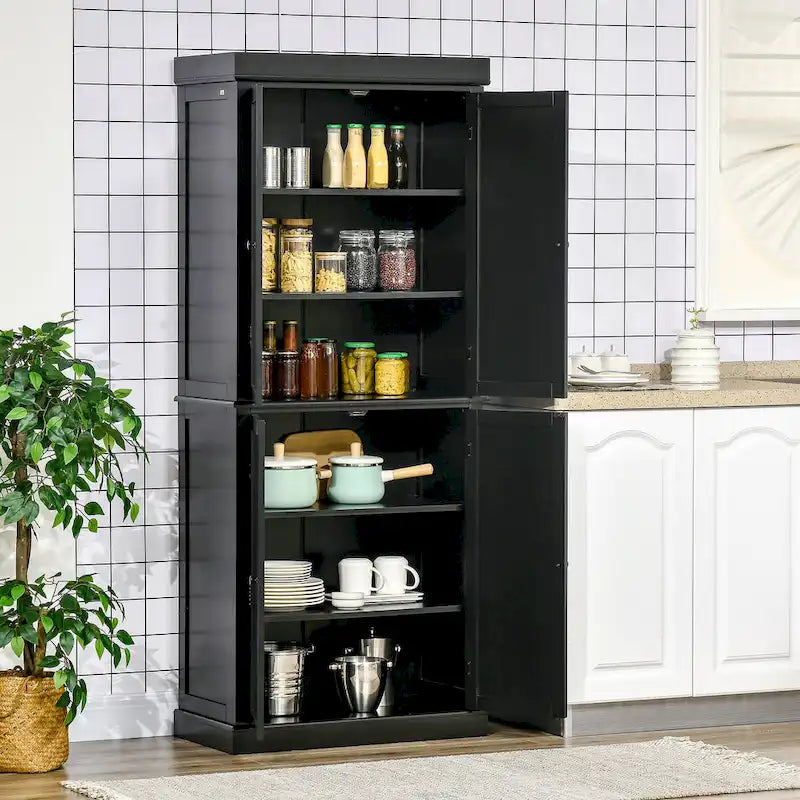 HOMCOM Freestanding Modern 4 Door Kitchen Pantry, Storage Cabinet Organizer with 6-Tier Shelves, and 4 Adjustable Shelves