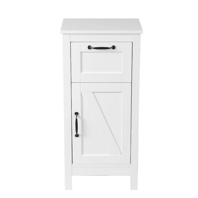 White with Black Hardware MDF Wood 1-Door and 1-Drawer Storage Cabinet - 32.1 H - 32.1 H x 15.1 W x 11.8 D