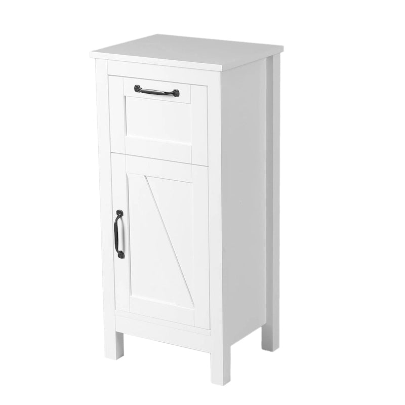 White with Black Hardware MDF Wood 1-Door and 1-Drawer Storage Cabinet - 32.1 H - 32.1 H x 15.1 W x 11.8 D