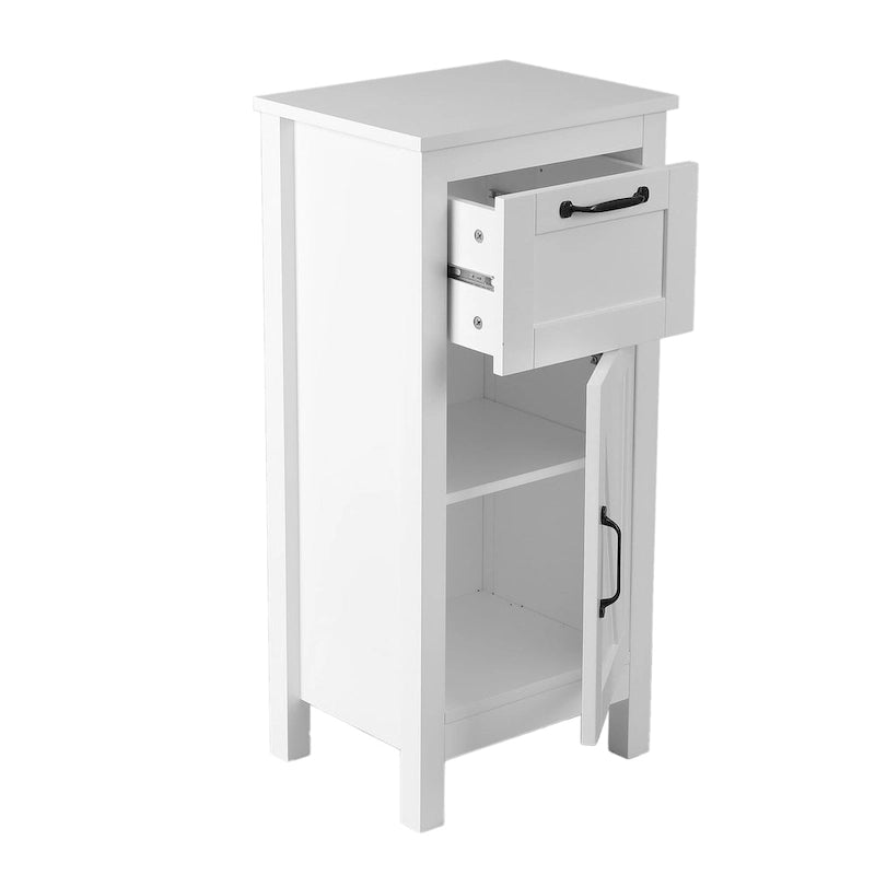 White with Black Hardware MDF Wood 1-Door and 1-Drawer Storage Cabinet - 32.1 H - 32.1 H x 15.1 W x 11.8 D