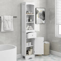 Modern fehér fürdőszobai tárolószekrény állítható polccal és fiókkal – 13.4L x 9.1W x 66.9H