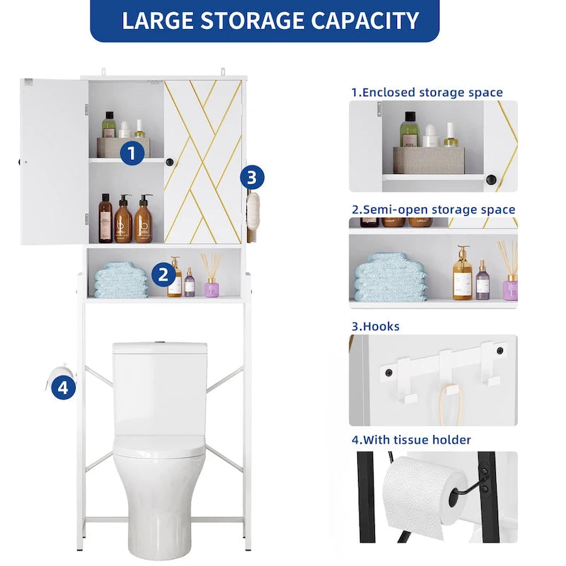 Moasis 67 hohes Toilettenregal zur Aufbewahrung über der Toilette mit Metallbasis
