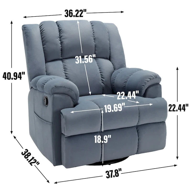 Poltrona reclinabile manuale oversize verde con girevole, oscillazione e rivestimento in tessuto