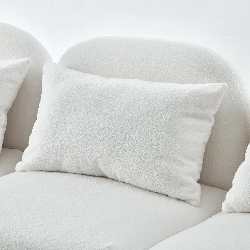 Woonkamermeubel driezits relaxbank van teddy-stof, wit