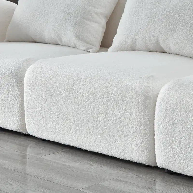 Woonkamermeubel driezits relaxbank van teddy-stof, wit