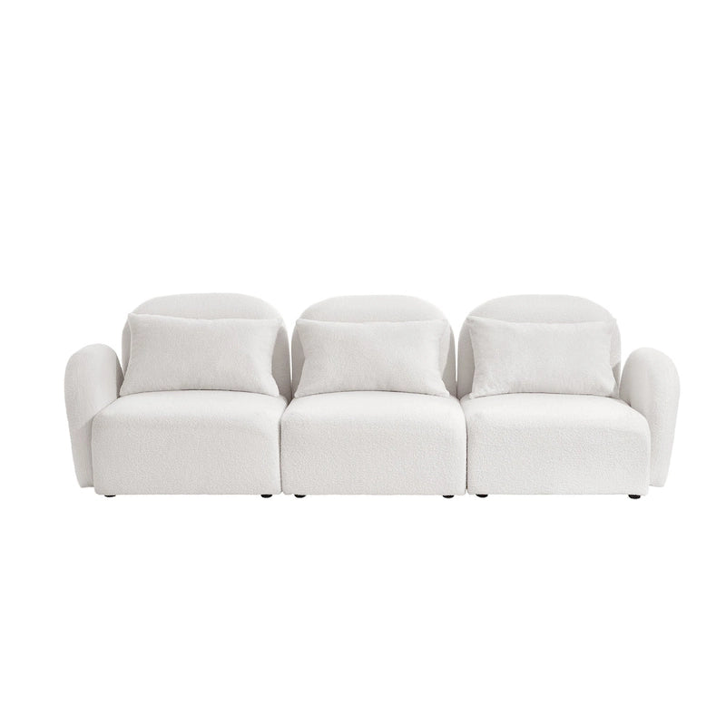Woonkamermeubel driezits relaxbank van teddy-stof, wit