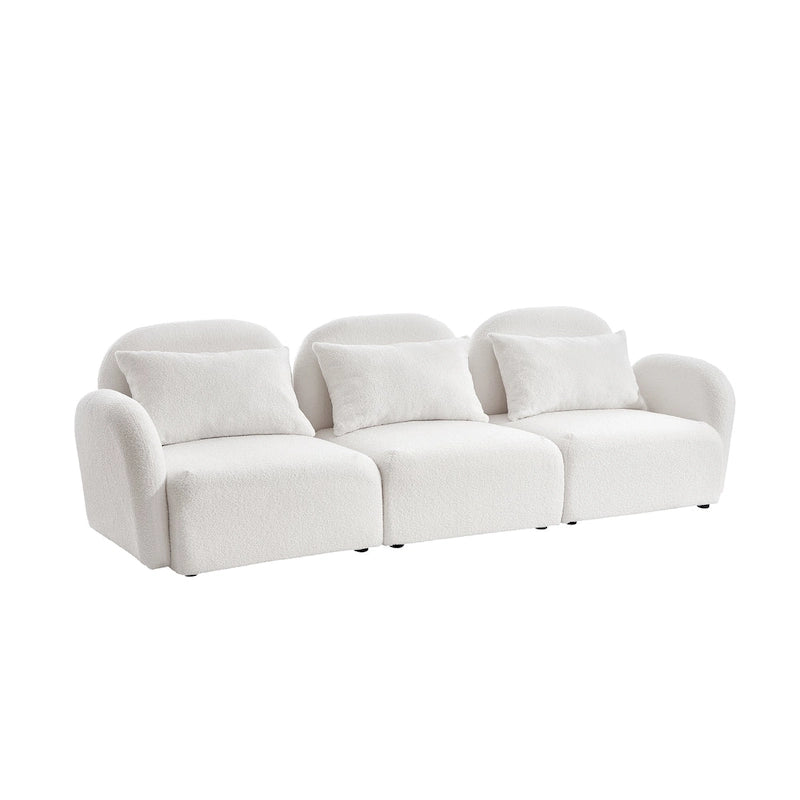 Woonkamermeubel driezits relaxbank van teddy-stof, wit