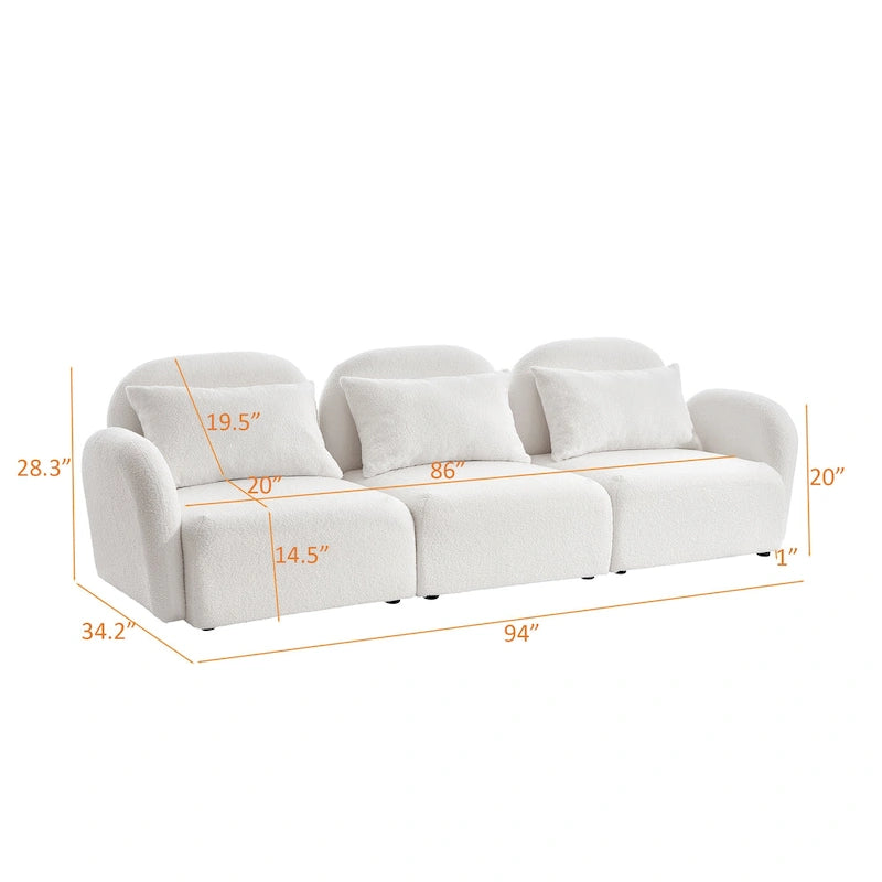 Woonkamermeubel driezits relaxbank van teddy-stof, wit