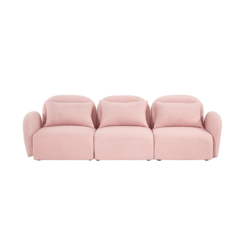 Woonkamermeubel driezits relaxbank van teddy-stof, wit