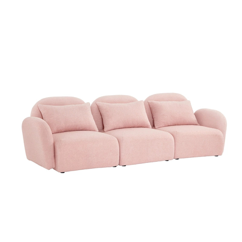 Woonkamermeubel driezits relaxbank van teddy-stof, wit