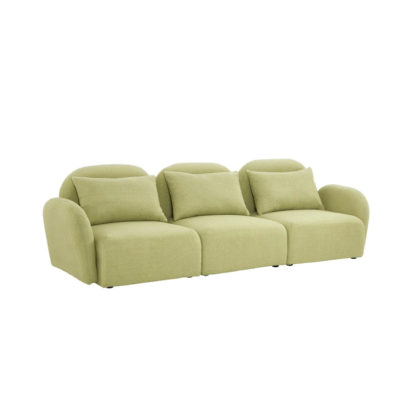 Woonkamermeubel driezits relaxbank van teddy-stof, wit