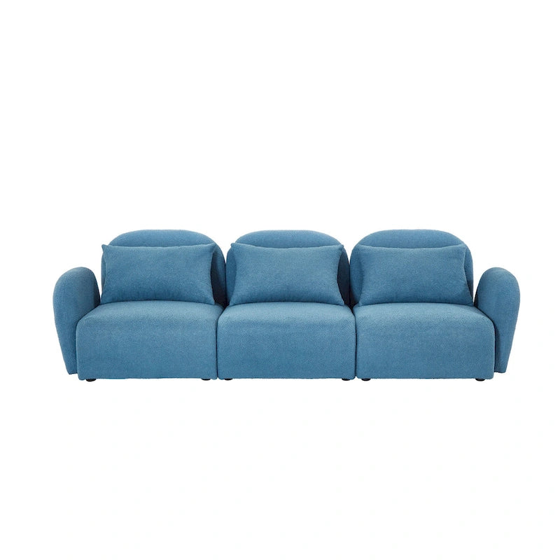 Woonkamermeubel driezits relaxbank van teddy-stof, wit