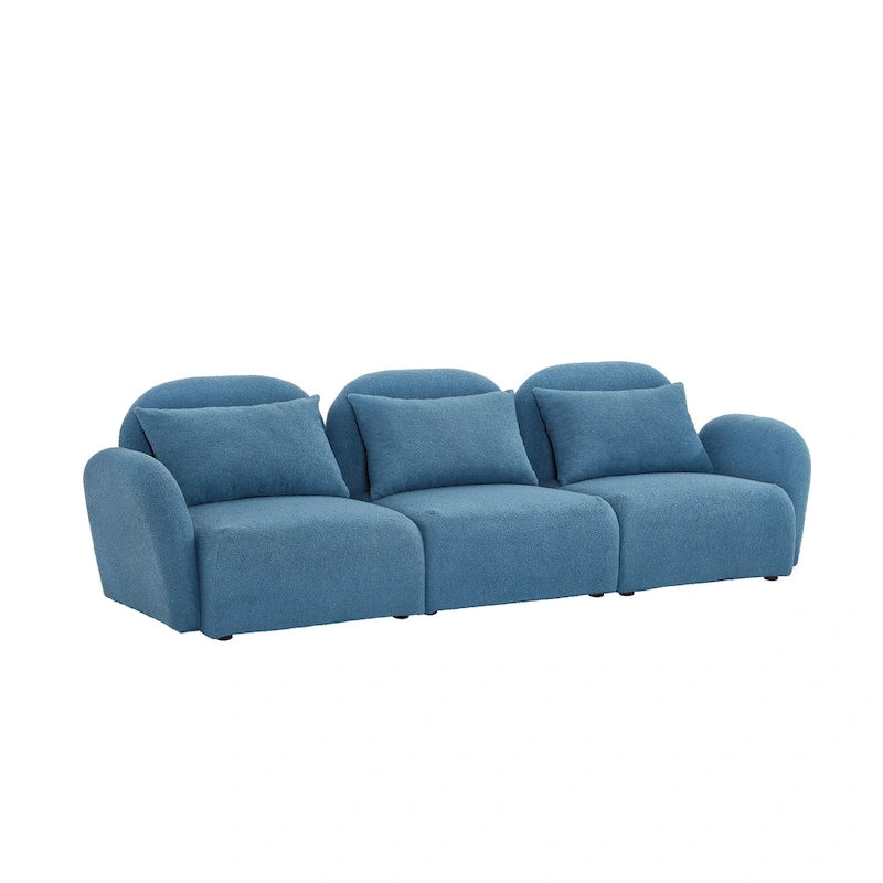 Woonkamermeubel driezits relaxbank van teddy-stof, wit