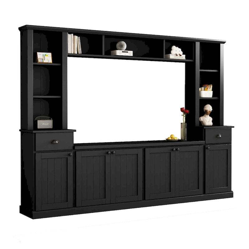 Entertainment Unit with Bridge, TV Stand with Adjustable Shelves for TVs Up to 75, Two Media Consoles