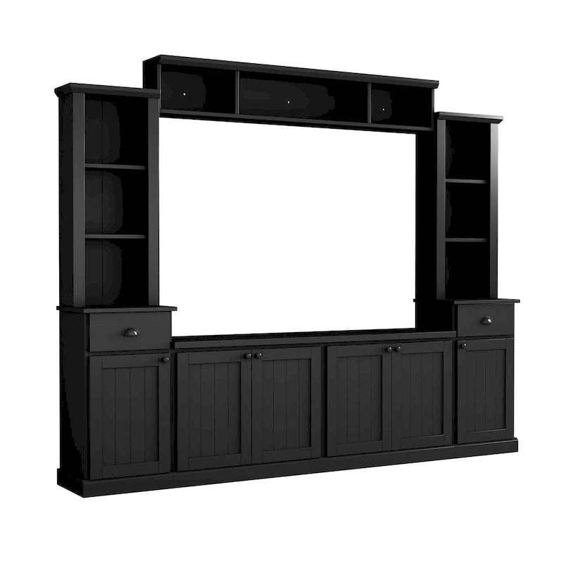 Entertainment Unit with Bridge, TV Stand with Adjustable Shelves for TVs Up to 75, Two Media Consoles