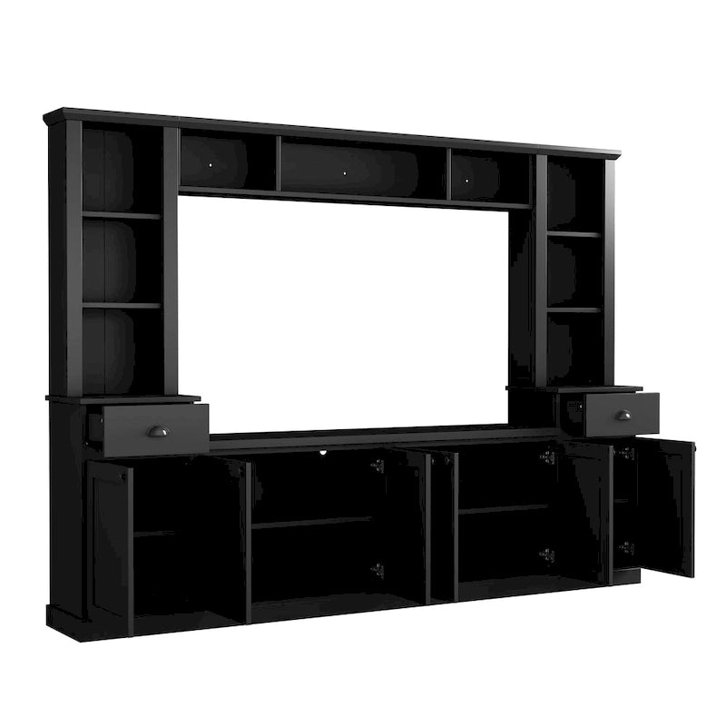 Entertainment Unit with Bridge, TV Stand with Adjustable Shelves for TVs Up to 75, Two Media Consoles