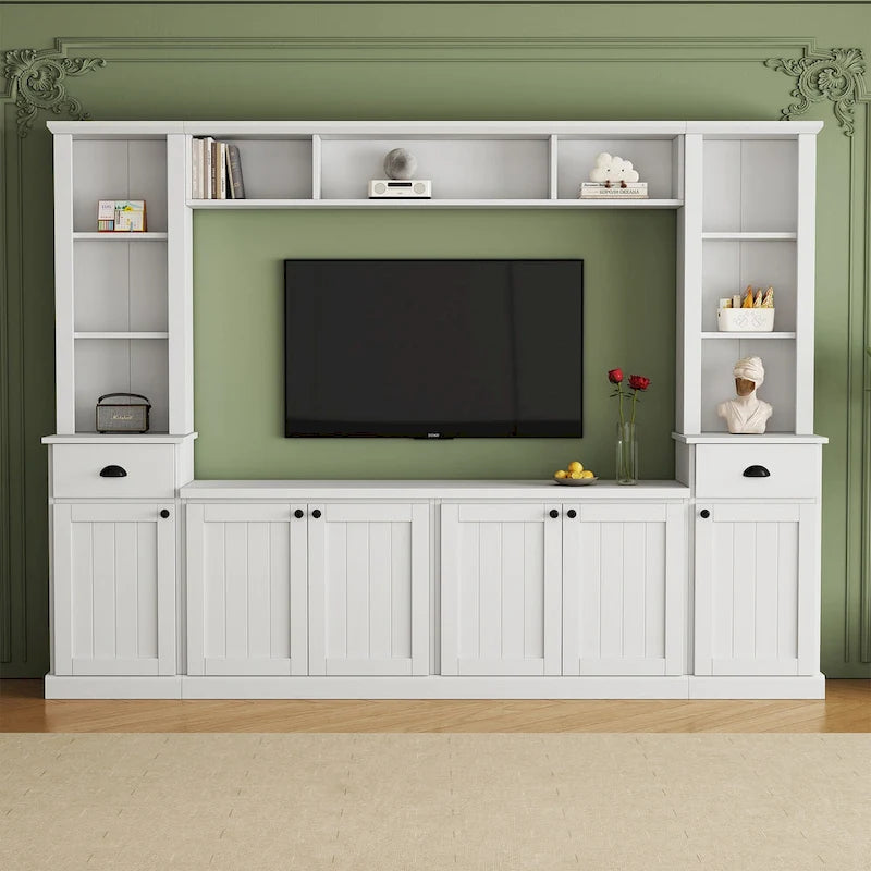 Entertainment Unit with Bridge, TV Stand with Adjustable Shelves for TVs Up to 75, Two Media Consoles