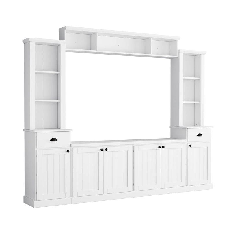 Entertainment Unit with Bridge, TV Stand with Adjustable Shelves for TVs Up to 75, Two Media Consoles