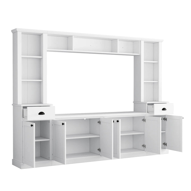 Entertainment Unit with Bridge, TV Stand with Adjustable Shelves for TVs Up to 75, Two Media Consoles