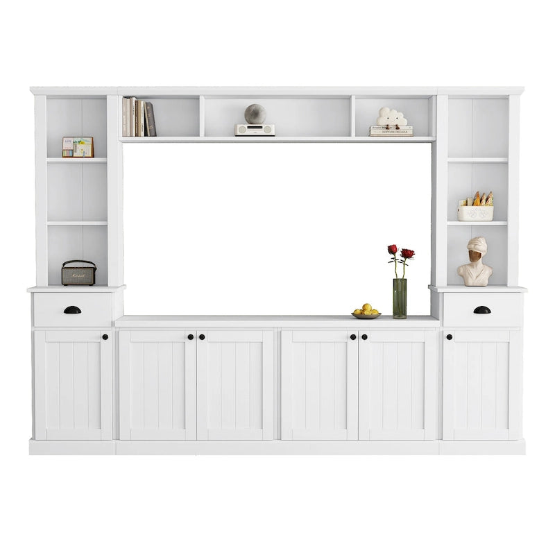 Entertainment Unit with Bridge, TV Stand with Adjustable Shelves for TVs Up to 75, Two Media Consoles