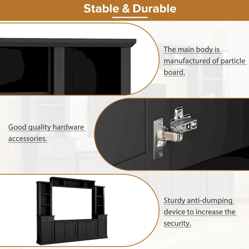 Entertainment Unit with Bridge, TV Stand with Adjustable Shelves for TVs Up to 75, Two Media Consoles