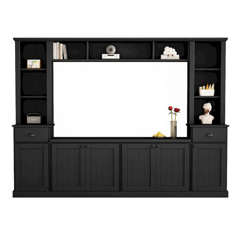Entertainment Unit with Bridge, TV Stand with Adjustable Shelves for TVs Up to 75, Two Media Consoles