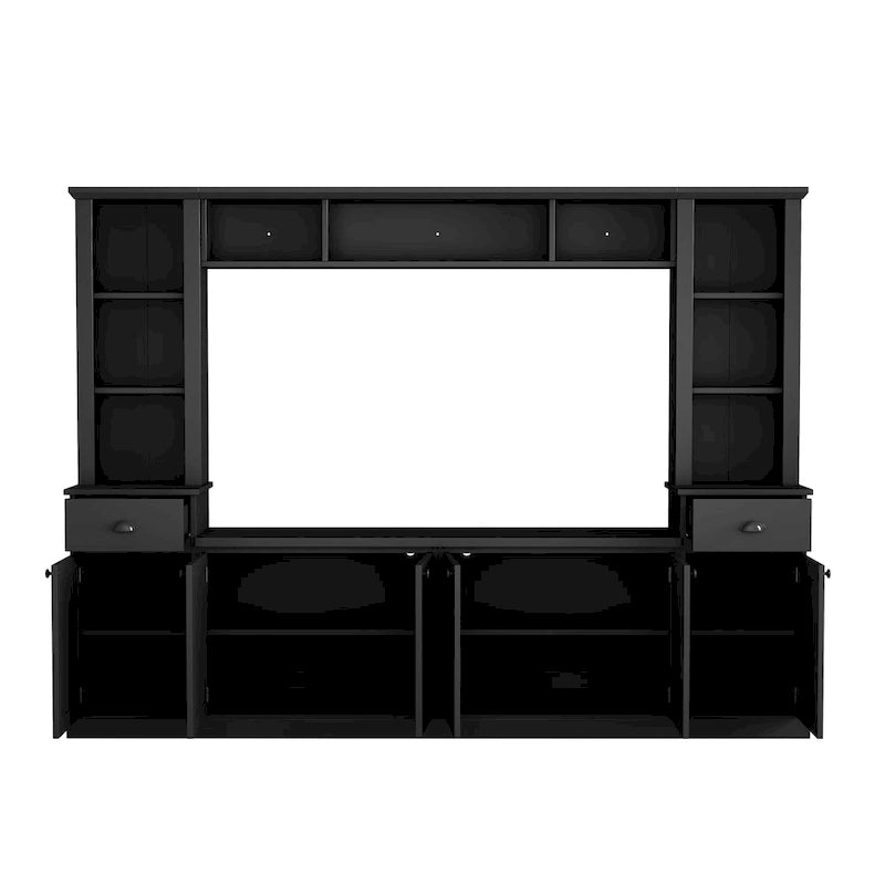 Entertainment Unit with Bridge, TV Stand with Adjustable Shelves for TVs Up to 75, Two Media Consoles