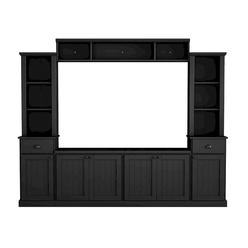 Entertainment Unit with Bridge, TV Stand with Adjustable Shelves for TVs Up to 75, Two Media Consoles