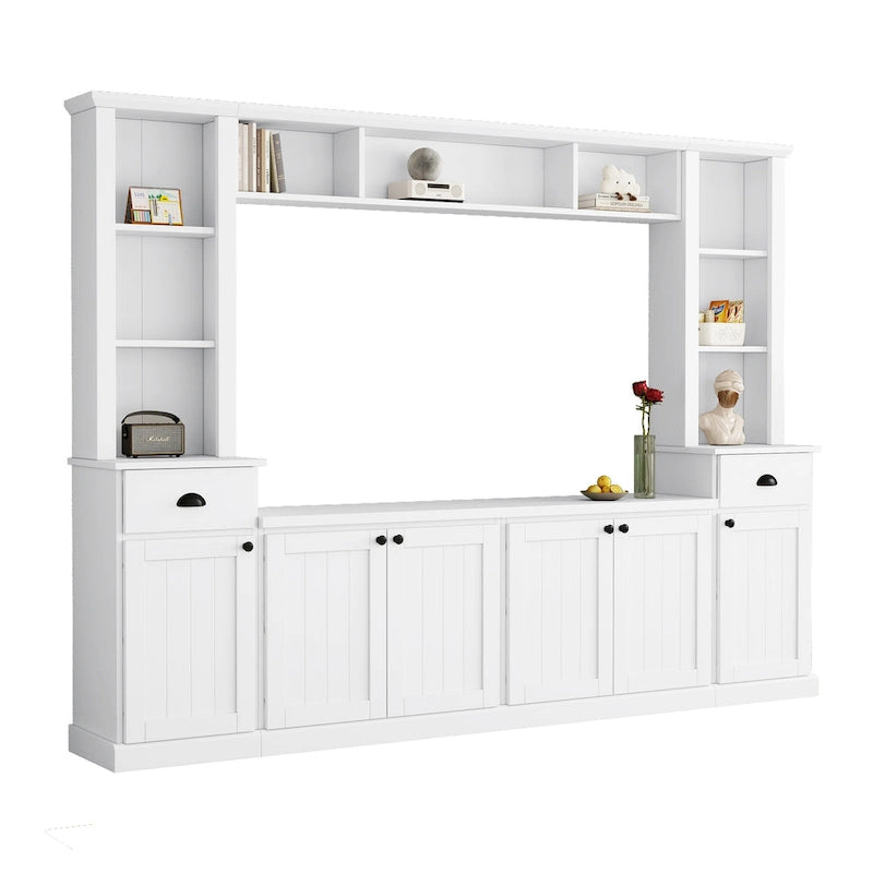 Entertainment Unit with Bridge, TV Stand with Adjustable Shelves for TVs Up to 75, Two Media Consoles