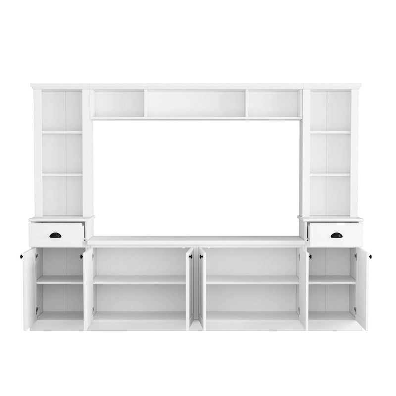 Entertainment Unit with Bridge, TV Stand with Adjustable Shelves for TVs Up to 75, Two Media Consoles