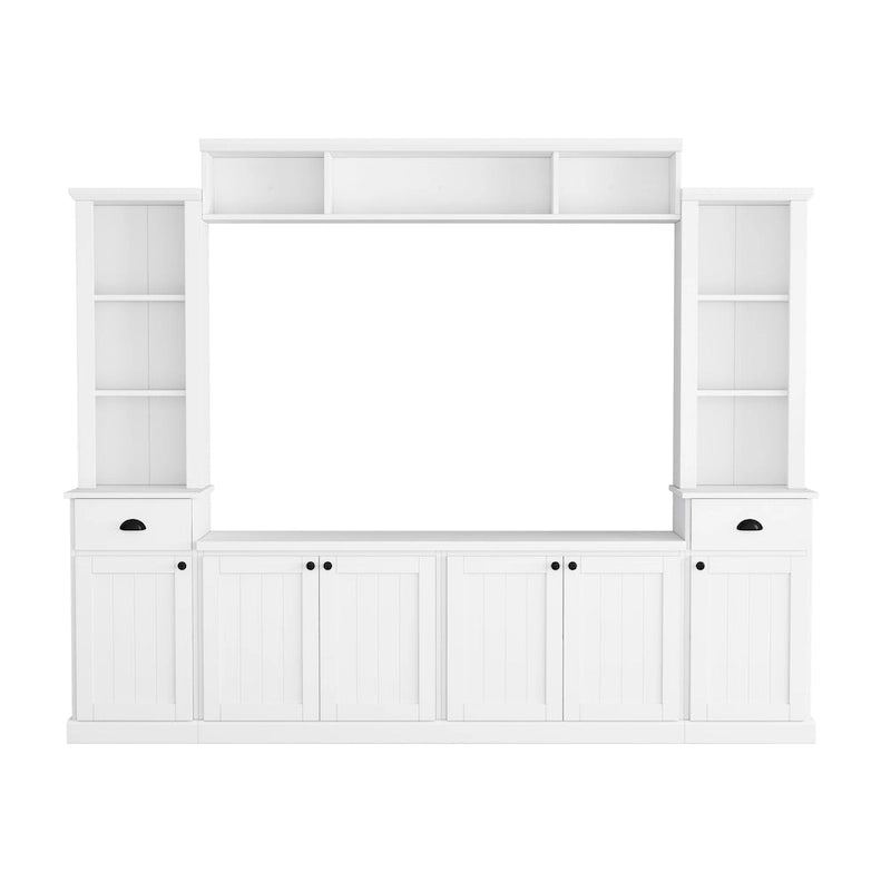 Entertainment Unit with Bridge, TV Stand with Adjustable Shelves for TVs Up to 75, Two Media Consoles