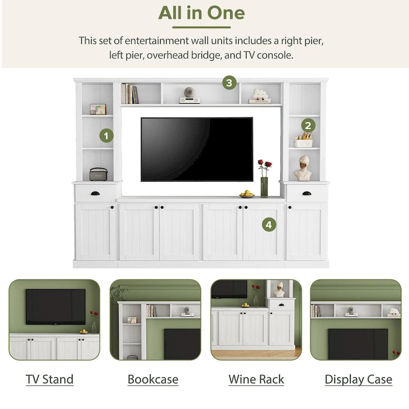 Entertainment Unit with Bridge, TV Stand with Adjustable Shelves for TVs Up to 75, Two Media Consoles