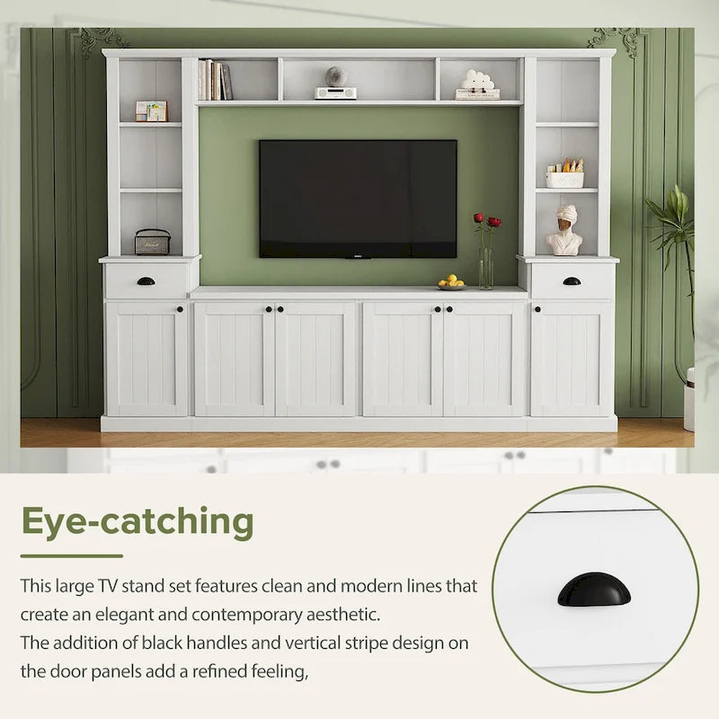 Entertainment Unit with Bridge, TV Stand with Adjustable Shelves for TVs Up to 75, Two Media Consoles