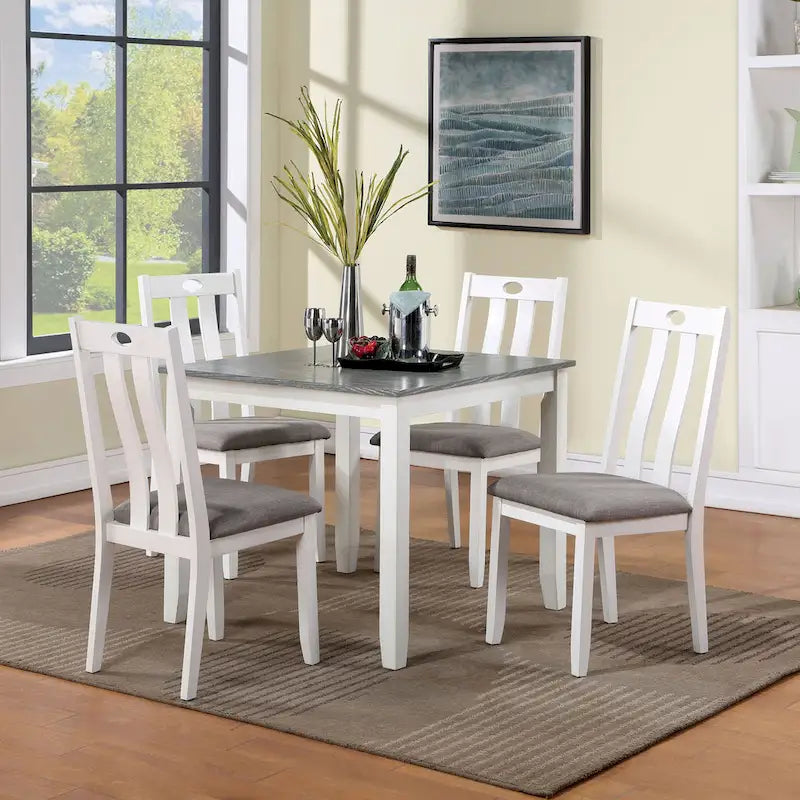 Badia Transitional White 5-Piece Square Dining Table Set by Furniture of America