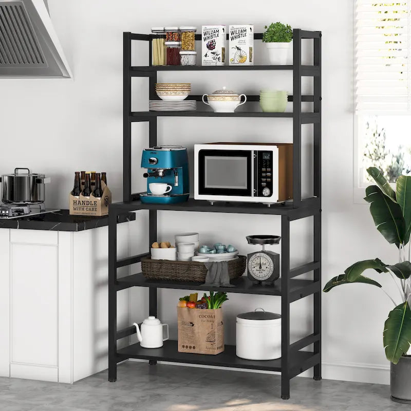 Estantería industrial de 5 niveles para cocina en marrón/negro, soporte para microondas con alacena, estante utilitario moderno blanco para cocina