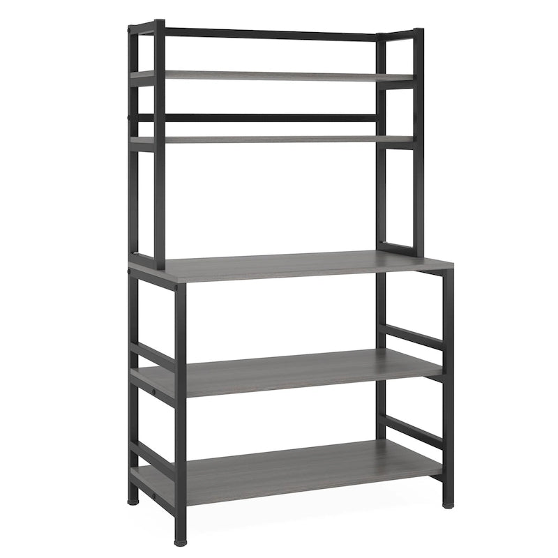 Estantería industrial de 5 niveles para cocina en marrón/negro, soporte para microondas con alacena, estante utilitario moderno blanco para cocina