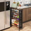 Desserte de rangement de cuisine étroite marron à roulettes, chariot de service utilitaire mince à 4 niveaux avec poignée pour petit espace