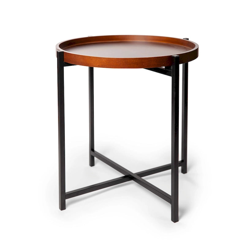 Table d’appoint ronde moderne du milieu du siècle avec plateau amovible en bois