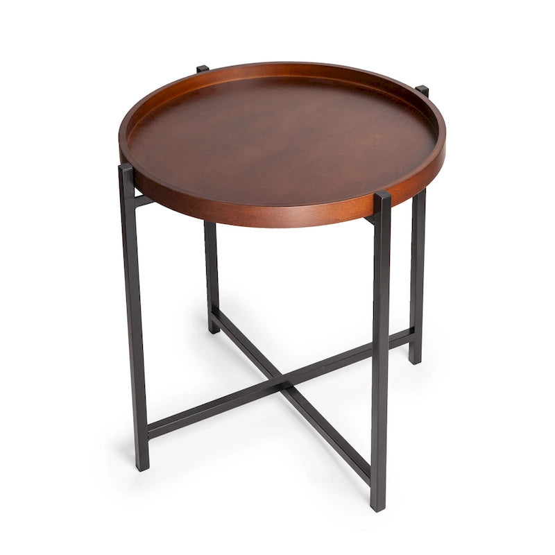 Table d’appoint ronde moderne du milieu du siècle avec plateau amovible en bois