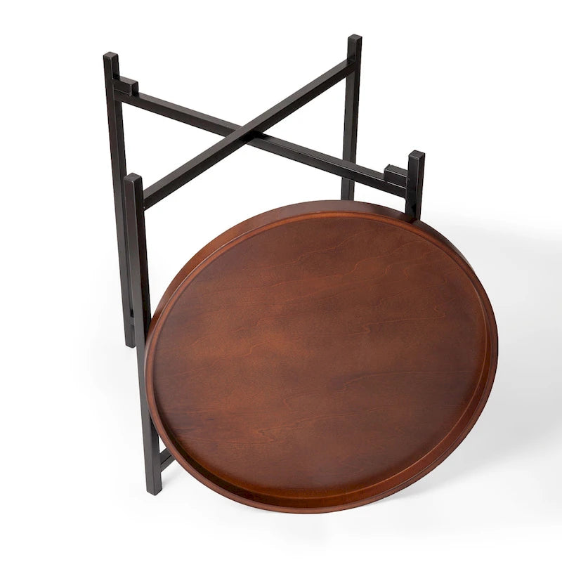 Table d’appoint ronde moderne du milieu du siècle avec plateau amovible en bois