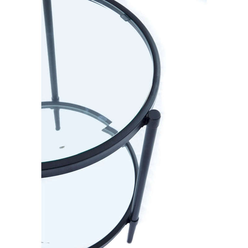 GZMR Modern Round Glass End Table Side Table with Shelf