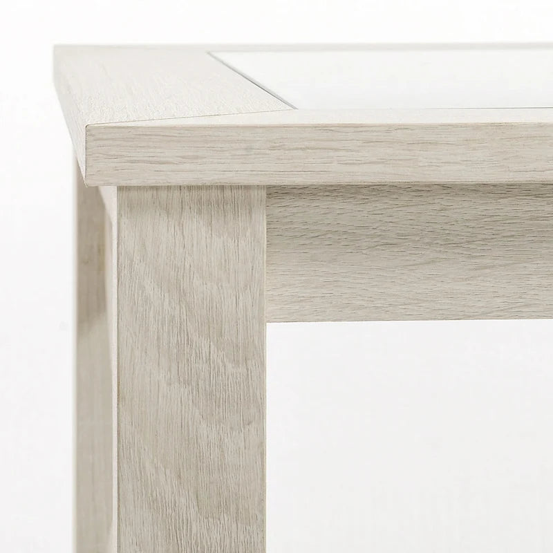 HOMCOM traditioneller Beistelltisch mit Holzrahmen, Tischplatte aus gehärtetem Glas und unterem Ablageboden, Weißeiche